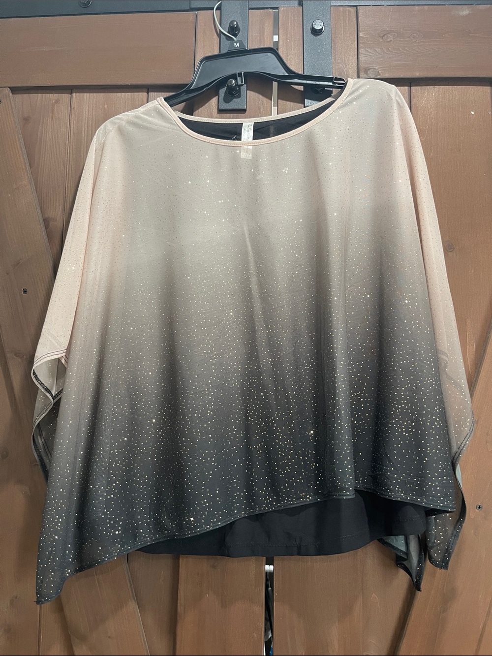 Perseption Pink-to-Black Ombre Sparkle Poncho Top